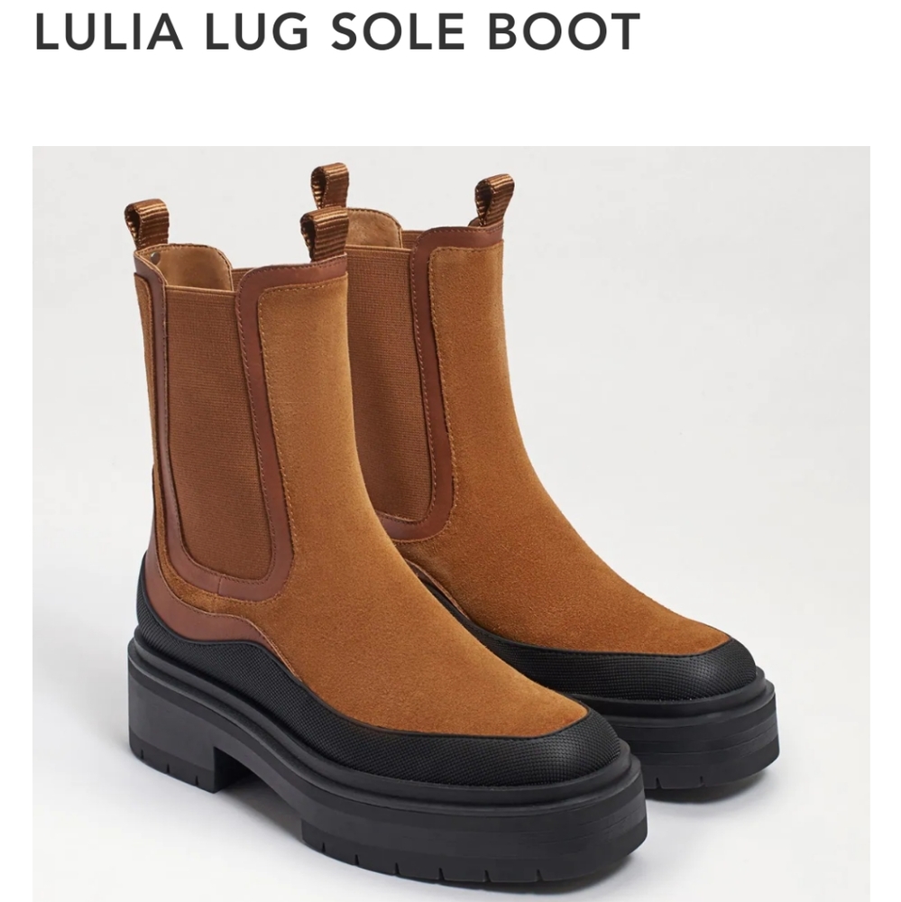🥾Sam Edelman Lulia Whiskey Cognac Water-repellent Black Leather Lug Sole Boots
